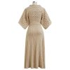 Women Cable Knit Sweater Dress Boat Neck High Waisted Knit Dresses Elbow Sleeves Solid Fall Trendy Casual Long Dress