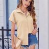 41xdpVGlBXL.jpg Short Sleeve Summer Tops for Women Casual Button Down Shirts Solid/Striped Business Work Blouses