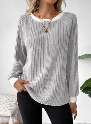 41xiFnX286L.jpg Long Sleeve Shirts for Women Casual Fashion Loose Fit Womens Tops Crewneck Basic Pullover Tunics