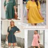 Womens Summer Crewneck Puff Sleeve Babydoll Elegant Empire Waist Mini Swing Skater Dresses with Pockets