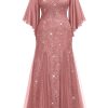 Women's Plus Size Sequins Lace with Ruffle Cape Cloak Sleeves Tulle Mermaid Hemline Evening Prom Long Dress