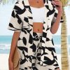 Women's 2 Piece Outfits Kimono Style Tropical Print Cover Ups Half Sleeve Blouse Shorts Set Summer Beachwear （S-XL）