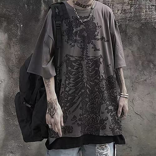Gothic Casual Loose Oversized T-Shirt Harajuku Street Trend Men and Women Personalized Print Rock Animation Punk