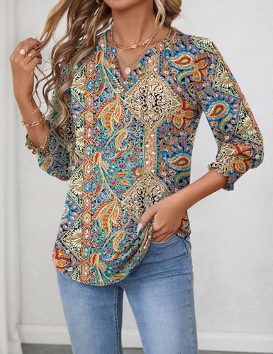 Women's 2025 Fashion Tops 3/4 Length Sleeve Business Casual Blouses Summer Tees Shirts S-4X