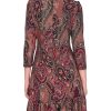 514Jo1bzikL.jpg Women's 3/4 Sleeve High Neck Ruffle Trim Jersey Mini Dress