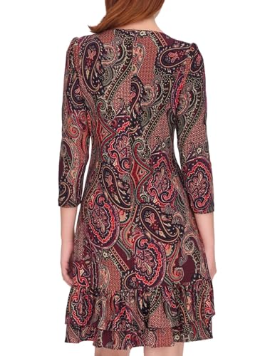 514Jo1bzikL.jpg Women's 3/4 Sleeve High Neck Ruffle Trim Jersey Mini Dress