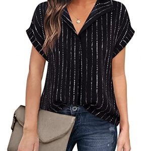 Women's Short Sleeve Chiffon Blouses for Office Work Business Attire Collared Shirts