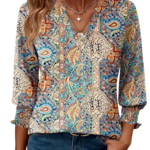 Women's 2025 Fashion Tops 3/4 Length Sleeve Business Casual Blouses Summer Tees Shirts S-4X