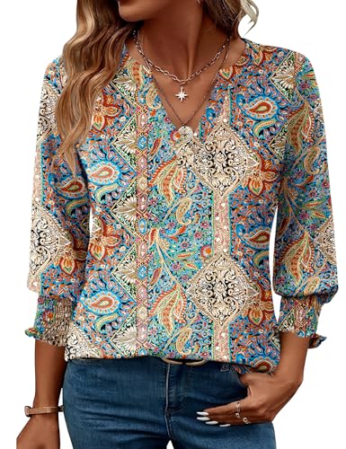 Women's 2025 Fashion Tops 3/4 Length Sleeve Business Casual Blouses Summer Tees Shirts S-4X