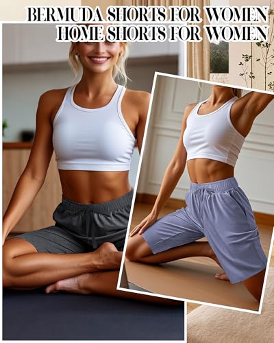 3 Pack Women's Bermuda Shorts, Jogger Yoga Sweat Walking Short Running Knee Length Sport Drawstring Shorts with Pockets