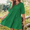 Womens Dresses Summer V Neck Drawstring Embroidered Half Sleeve Mini Dress Boho Dresses for Women 2025 Sundresses