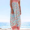 Women's Maxi Dress Ditsy Floral Smocked Summer Sundress Sleeveless Ruffled Spaghetti Straps Long Beach Formal Dress