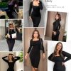 Dress Long Sleeve Midi Bodycon Dresses for Women Square Neck Shapewear Tummy Control Built-in Bra Party