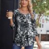 3/4 Sleeve Tops for Women Crew Neck Blouses Pleated Casual Shirts Fall Work Clothes 2025