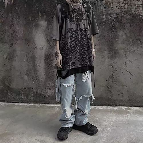 Gothic Casual Loose Oversized T-Shirt Harajuku Street Trend Men and Women Personalized Print Rock Animation Punk