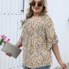 Womens Plus Size Tops 3/4 Ruffle Sleeve Shirts Crewneck Pleated Blouses Dressy Casual Fashion Tunic Top (1X-5X)