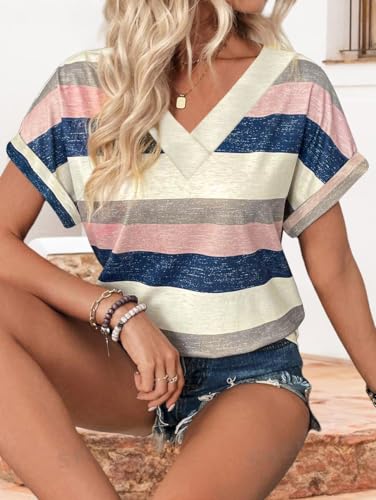2PCS T Shirts Short Sleeve V Neck Tees Womens Fashion Tops Trendy Soft 2025 Casual Summer Spring Outfits Clothes