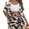 Women's 2 Piece Outfits Kimono Style Tropical Print Cover Ups Half Sleeve Blouse Shorts Set Summer Beachwear （S-XL）
