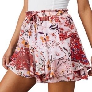 Flowy Shorts for Women Casual Cute Floral Skorts Chiffon Ruffle Tennis Mini Skirts Butterfly Summer Boho Shorts