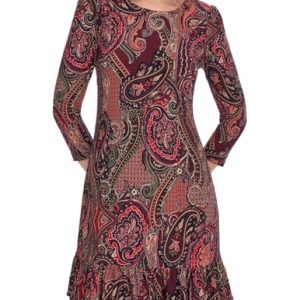 Women's 3/4 Sleeve High Neck Ruffle Trim Jersey Mini Dress