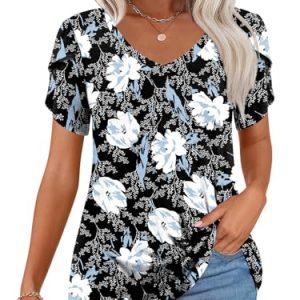 2025 Womens Tops Summer Short Sleeve V Neck Tunic T-Shirts Blouse S-4XL