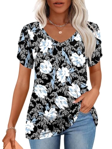 2025 Womens Tops Summer Short Sleeve V Neck Tunic T-Shirts Blouse S-4XL