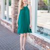 Women's Cute Halter Neck Sleeveless Mini Dress Solid Color Flowy Pleated Beach Dress Sundress