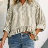 Womens Summer Tops Dressy Casual Blouse Top Ruffled Short Sleeve Button Down Striped Shirt