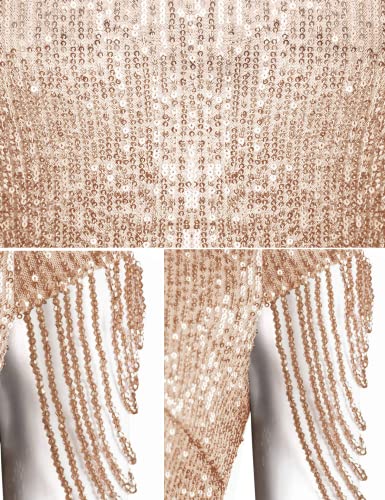 Women's V Neck Sequin Formal Evening Dress Tassel Bead Sleeve Mermaid Long Gown 1920S Party Maxi Military Dress