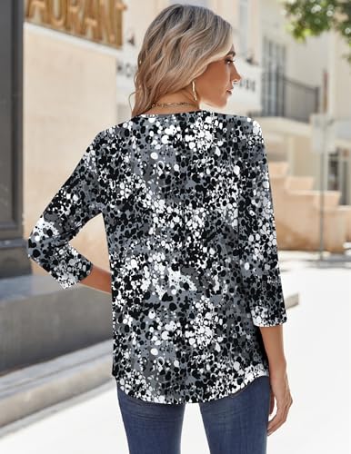 3/4 Sleeve Tops for Women Crew Neck Blouses Pleated Casual Shirts Fall Work Clothes 2025