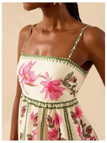 Women's Floral Print Cami Dress Spaghetti Strap A Line Flared Flowy Short Summer Dresses Sundress