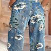 High Waisted Bermuda Shorts for Women Knee Length Floral Print Stretchy Summer Denim Shorts Trendy