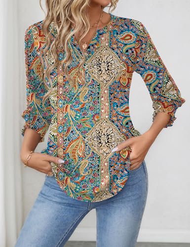 Women's 2025 Fashion Tops 3/4 Length Sleeve Business Casual Blouses Summer Tees Shirts S-4X