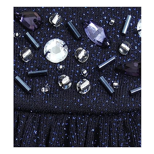 Women's Long Length Glitter Mesh Formal Gown with Beaded Halter Neckline, Wedding Guest, Prom Dress
